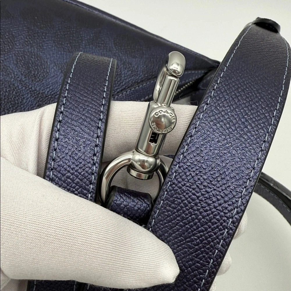 Coach Aria Shoulder Bag In Signature Canvas Silver Blue Navy - Picture 8 of 11